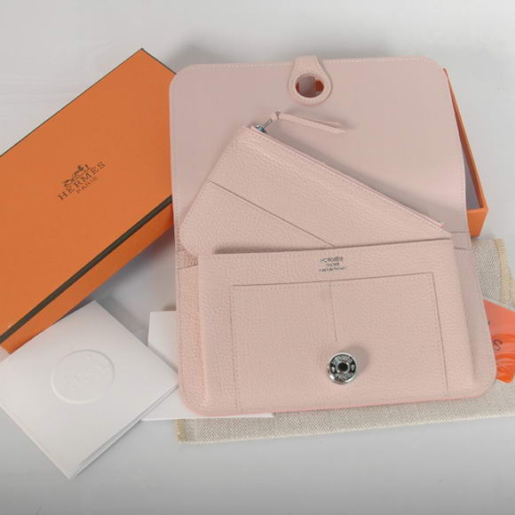 High Quality Hermes Compact Passport Holder Smooth Leather Wallet Pink Fake